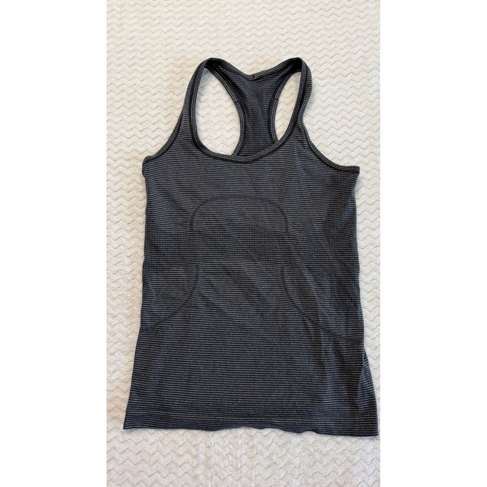 Lululemon Swiftly Tech Racerback Tank Top Black Grey Striped Size 4